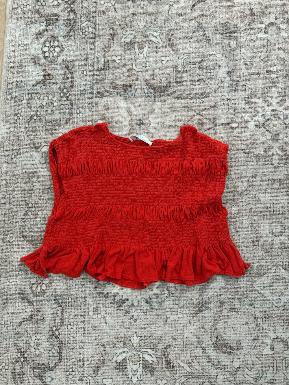 Free People Red Smocked Ruffle Crop Top